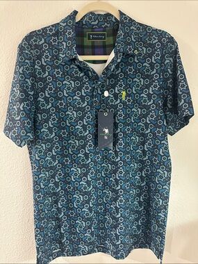 William Murray Golf Blue & Navy Geometric Star Polo
